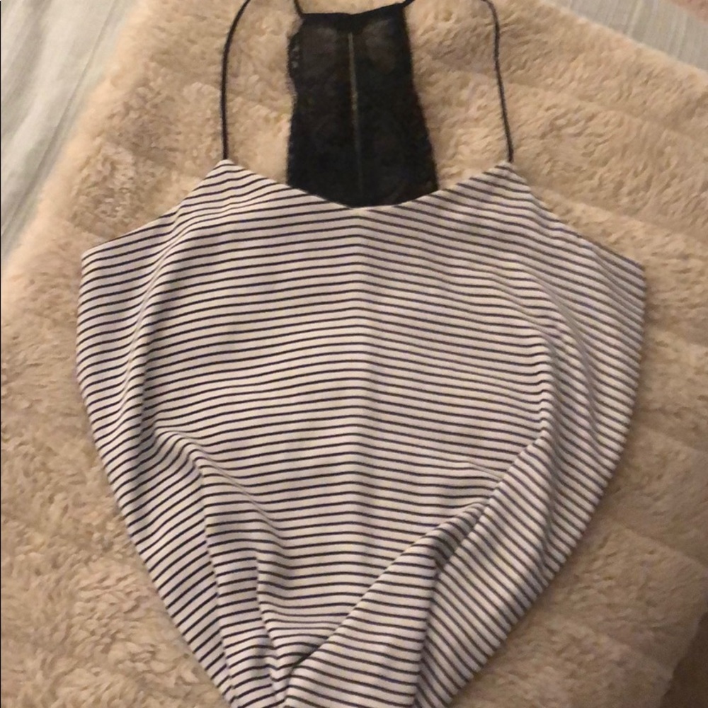Express White lack stripe tank with lace